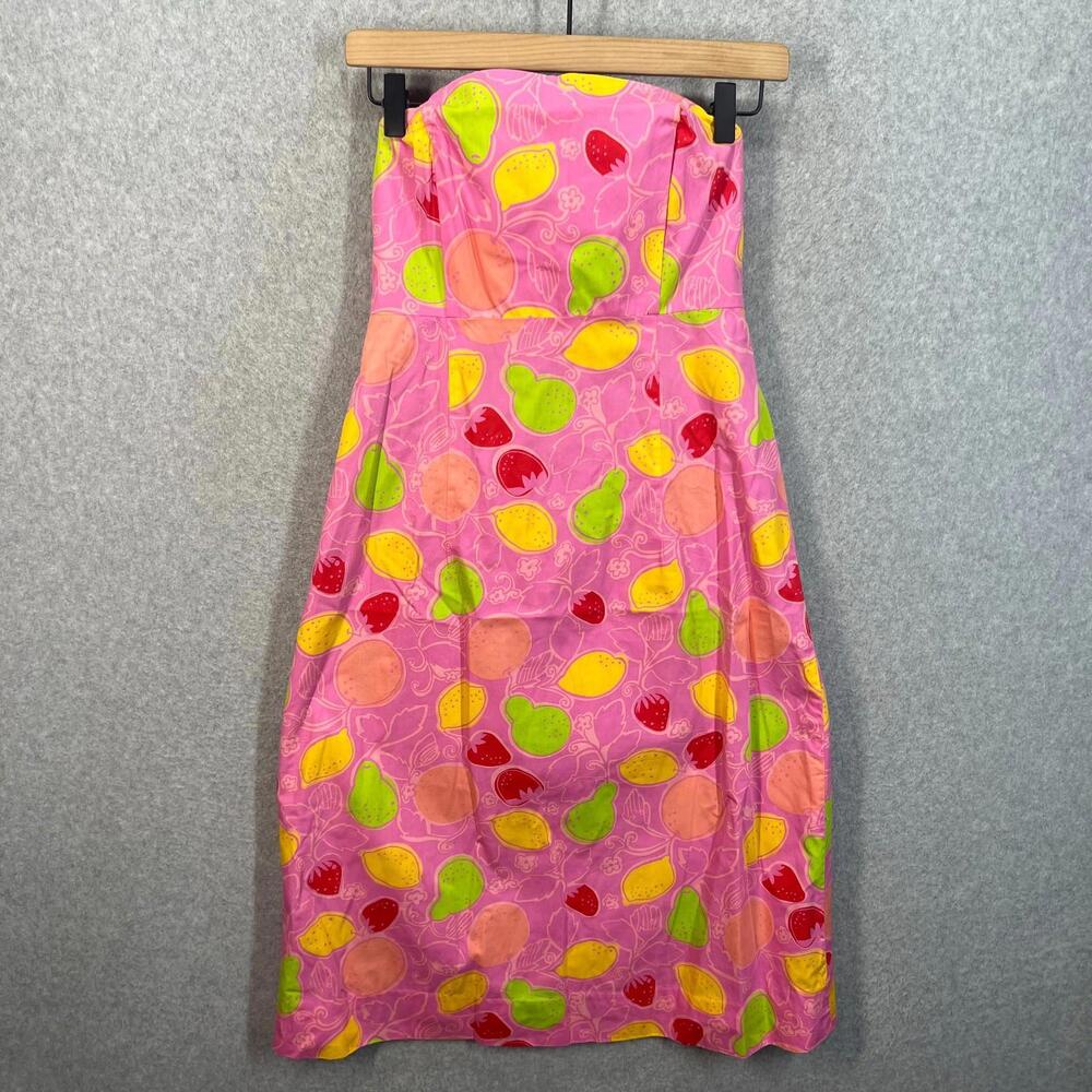 Vintage 90's‎ Lilly Pulitzer Strapless Fruit Fit & Flare Dress Size 4 EUC
